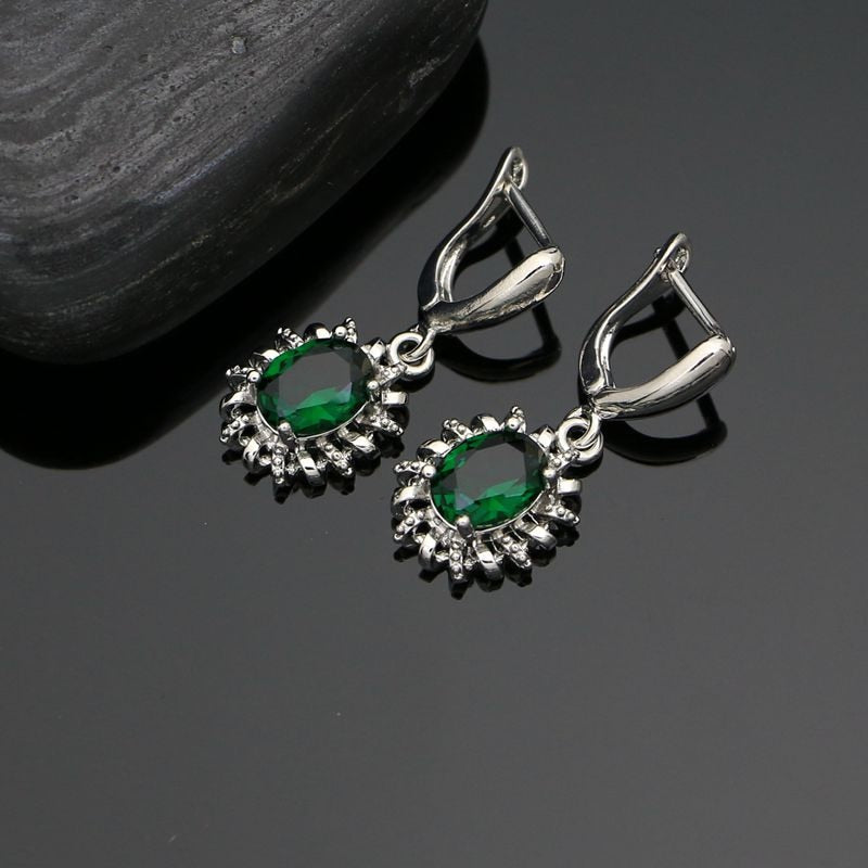 Sterling Silver Emerald Cubic Zirconia Jewelry Set for Women