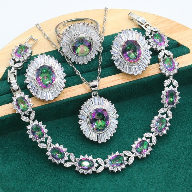 Sterling Silver 925 Green Emerald Jewelry Set for Women