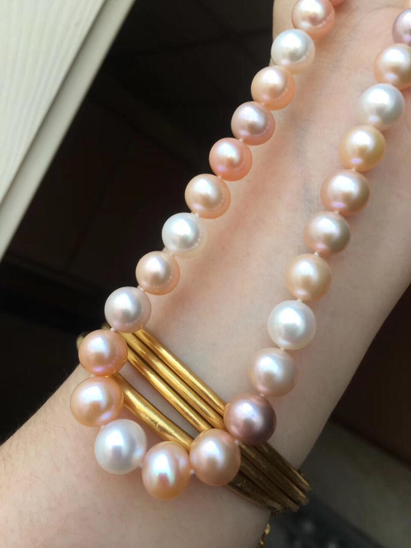 Fine Jewelry Natural Fresh Water 9-10mm Mix Color Pearls Necklace