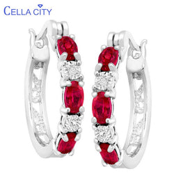 Cellacity Delicate 925 Sterling Silver Oval shaped Ruby Round Earrings