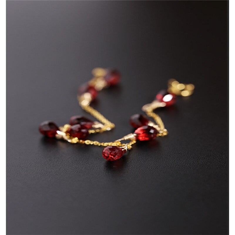 DAIMI Genuine 18K Gold Starry Red Garnet Faceted Waterdrop Bracelet
