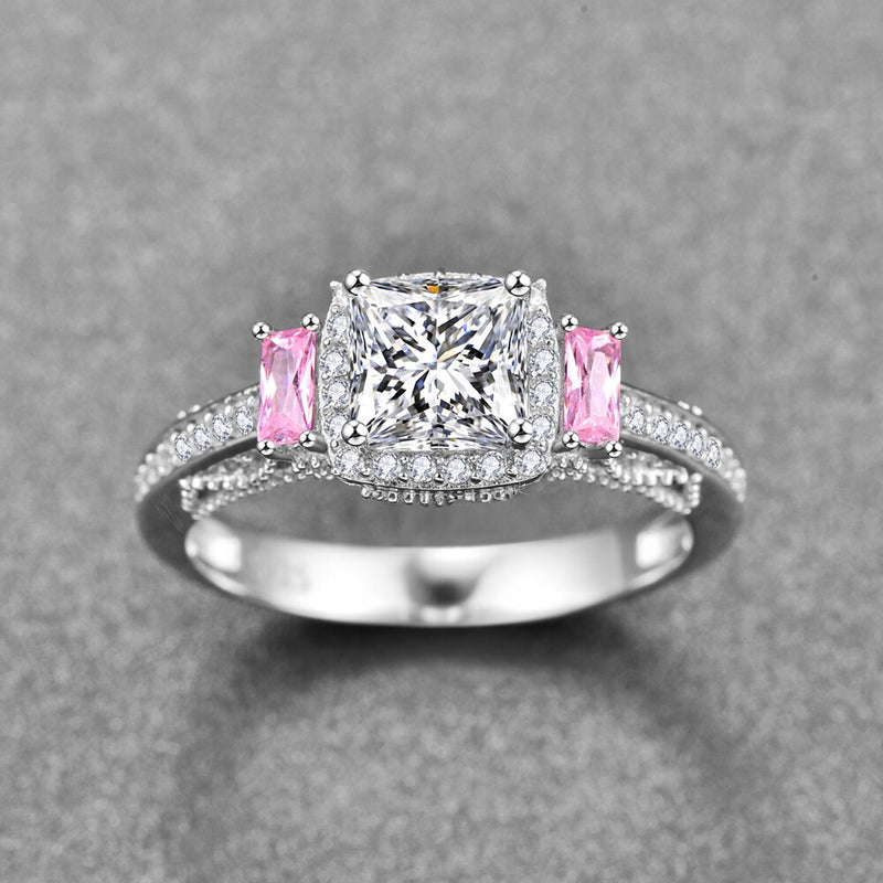 BONLAVI 925 Sterling Silver ring Main stone 6*6mm white zircon pink zircon ring For Elegant Women Wedding Engagement Jewelry