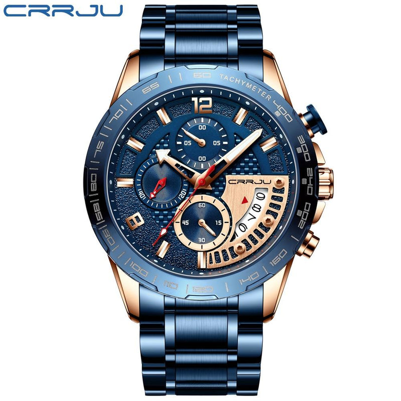 Stainless Steel Luminous Waterproof Chronograph Watch for Men