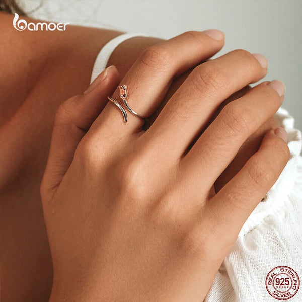 Rose Gold Plated Sterling Silver Open Adjustable Romantic Ring for Women