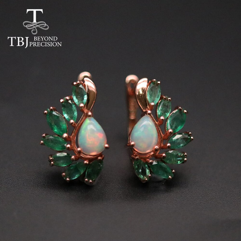Eyes catching colorful Opal emerald clasp earring natural gemstones fine jewelry for women wife mom  925 sterling silver tbj\"\"