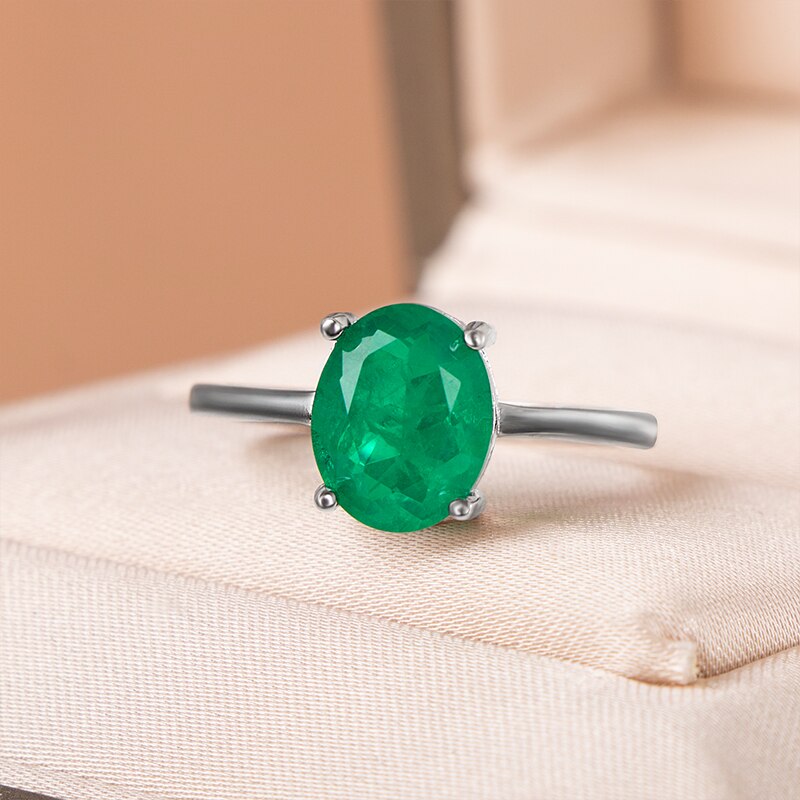 925 Sterling Silver Green Emerald Gemstone Ring for Women