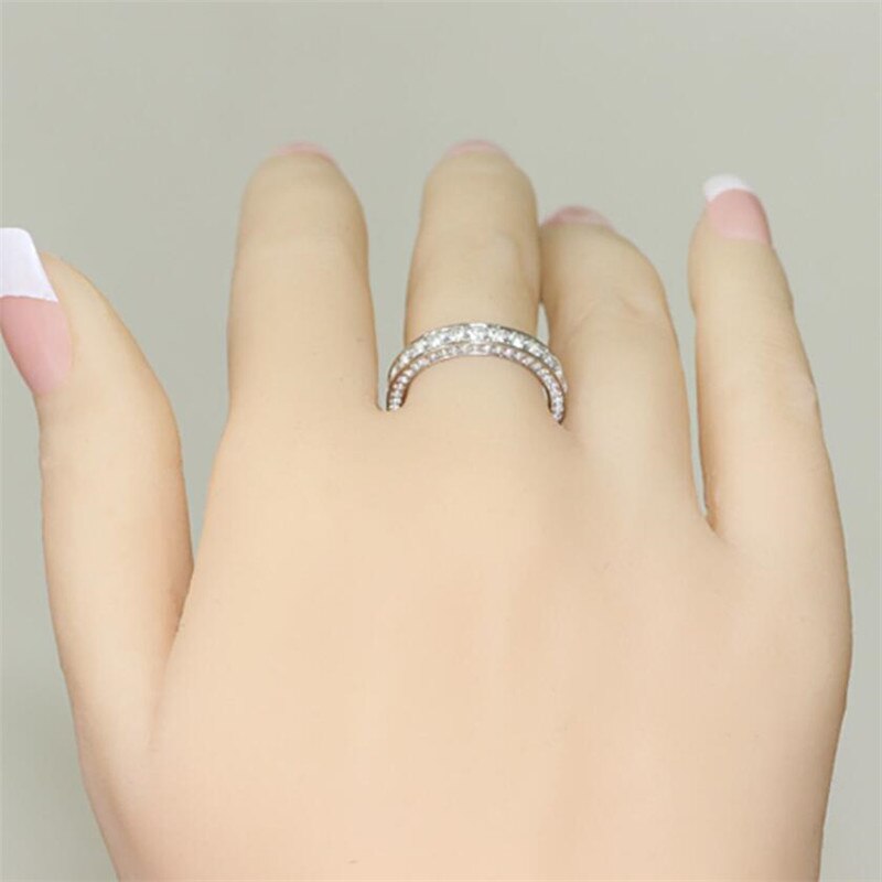 Size 5-10 Top Sell Vintage Jewelry 925 Sterling Silver Full Round Cut White Topaz CZ Diamond Promise Women Wedding Circle Ring