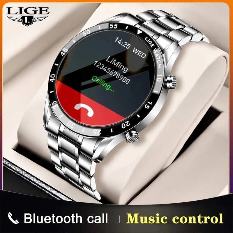 Stainless Steel Fitness Watch with Full Touch Screen and IP67 Waterproofing for Men