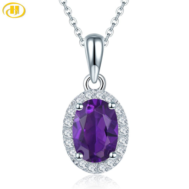 925 Sterling Silver Purple Amethyst Pendant Necklace for Women