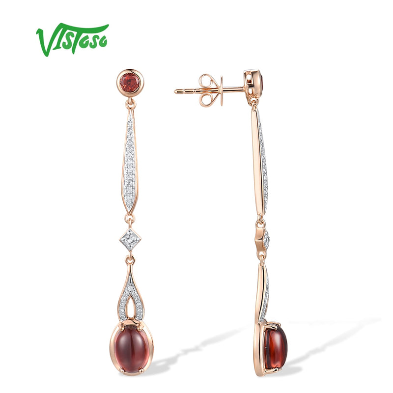 14K Rose Gold Garnet Diamond Topaz Drop Earrings for Women