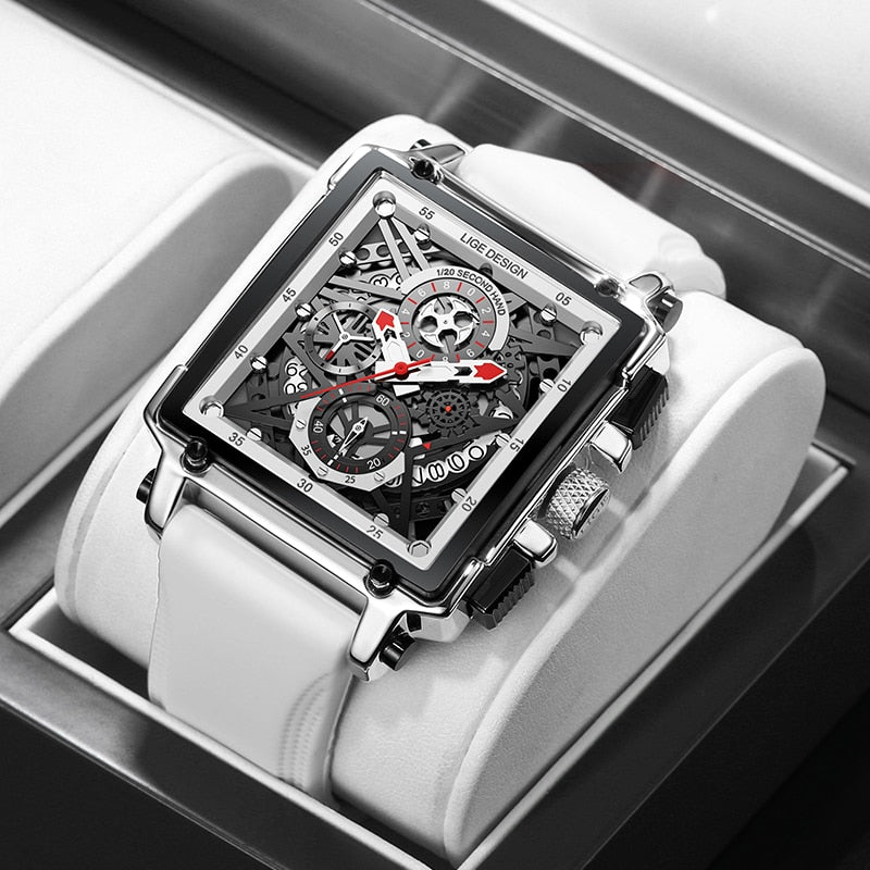 Stainless Steel Quartz Square Date Watch for Men