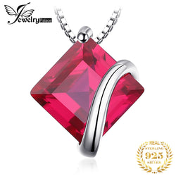 925 Sterling Silver Created Red Ruby Square Pendant Necklace Choker For Women