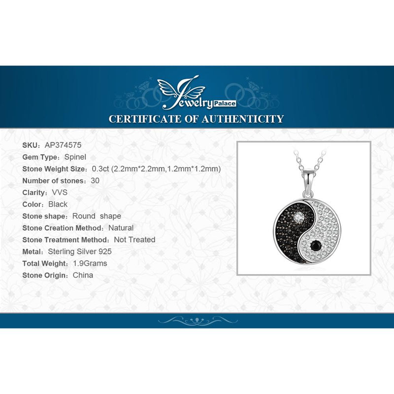 925 Sterling Silver Natural Black Spinel Yin Yang Pendant Necklace for Women