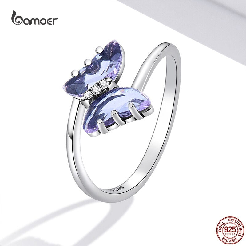 925 Sterling Silver Purple Flying Butterfly Ring for Women