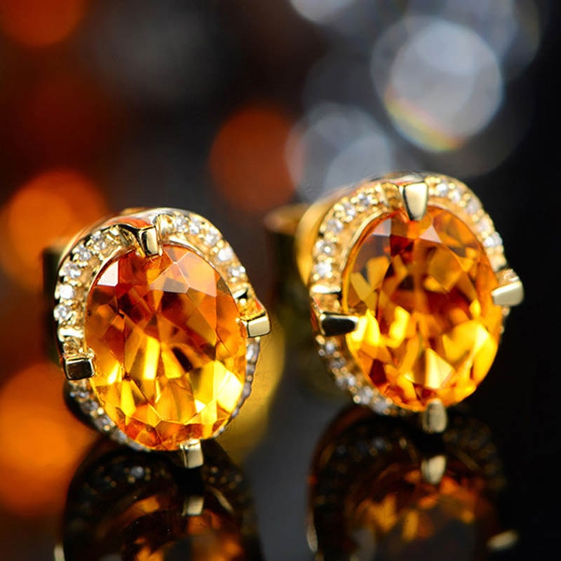 BLACK ANGEL High Quality Luxury Citrine Stud Earrings For Women 925 Silver Yellow Gemstone Birthstone Jewelry Wedding Gift