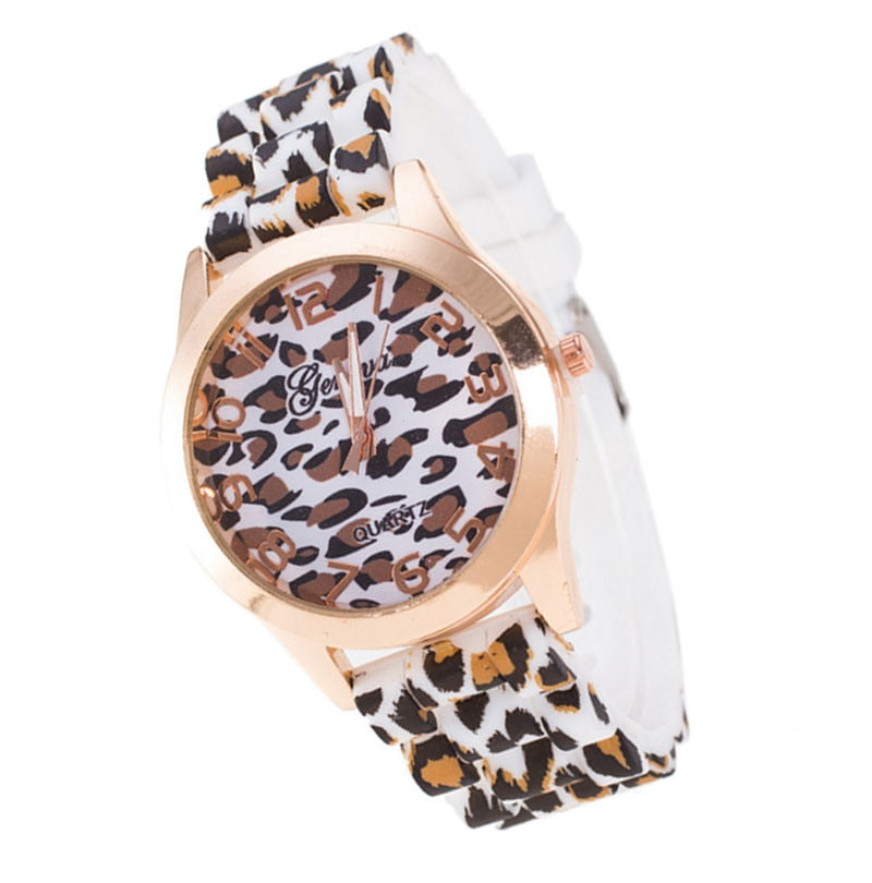 Fashion Geneva Brand Leopard Pattern Quartz Wristwatch Women with Leather Band