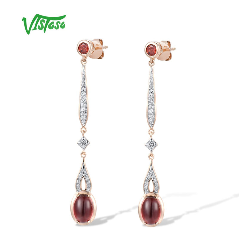 14K Rose Gold Garnet Diamond Topaz Drop Earrings for Women