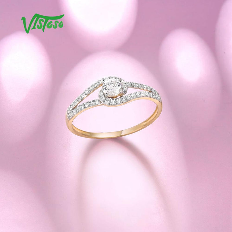 9K Yellow Gold White CZ Promise Ring for Women