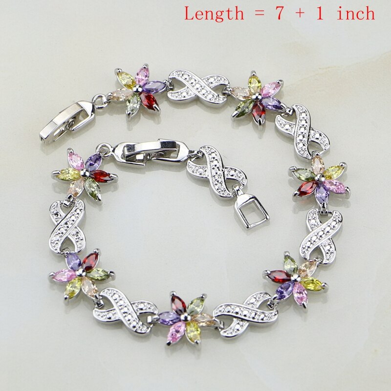 Silver Multicolor Zircon Jewelry Set for Women