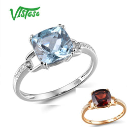 14K White Gold or 14K Rose Gold Sparkling Diamond and Sky Blue Topaz or Red Garnet Ring for Women