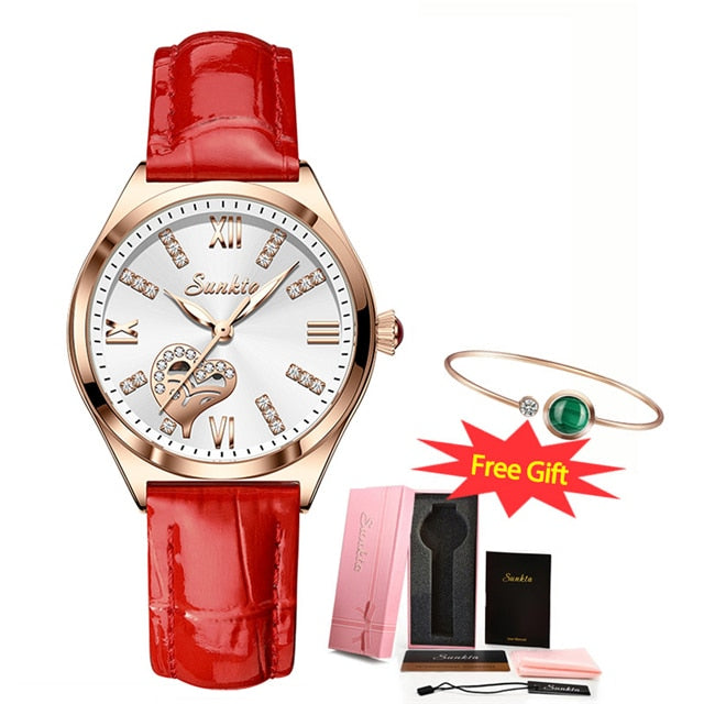 2021 LIGE Brand SUNKTA Women Watches Fashion leather Ladies Quartz Watch TOP Brand Luxury Dial Simple Rose Gold Women Watches