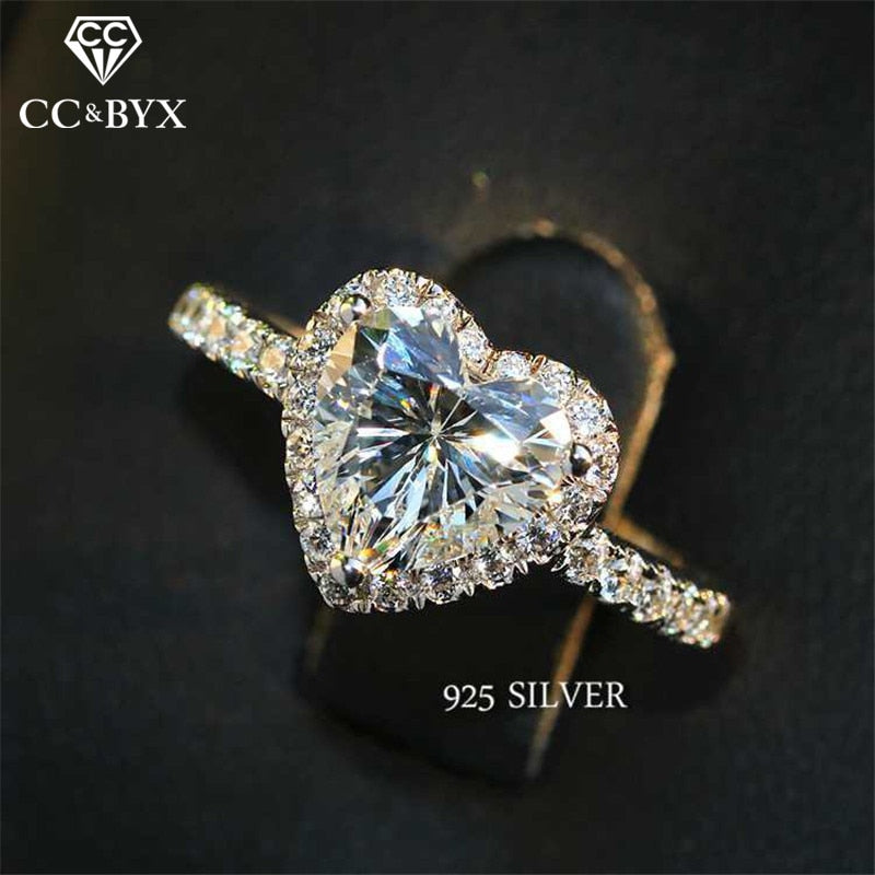 CC Rings For Women S925 Sterling Silver Heart Cubic Zirconia Ring Bridal Wedding Engagement Romantic Fine Jewelry Bijoux CC829