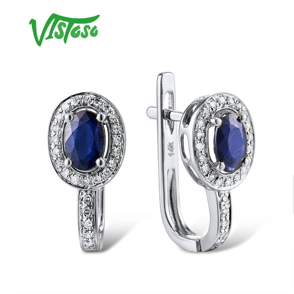 14K White/Rose Gold Diamond and Blue Sapphire Earrings for Women