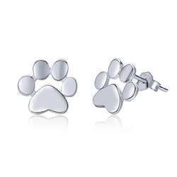 BAMOER 925 Sterling Silver Animal Dog Cat Footprints Stud Earrings