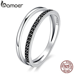 Sterling Silver Double Circle CZ Stackable Ring for Women