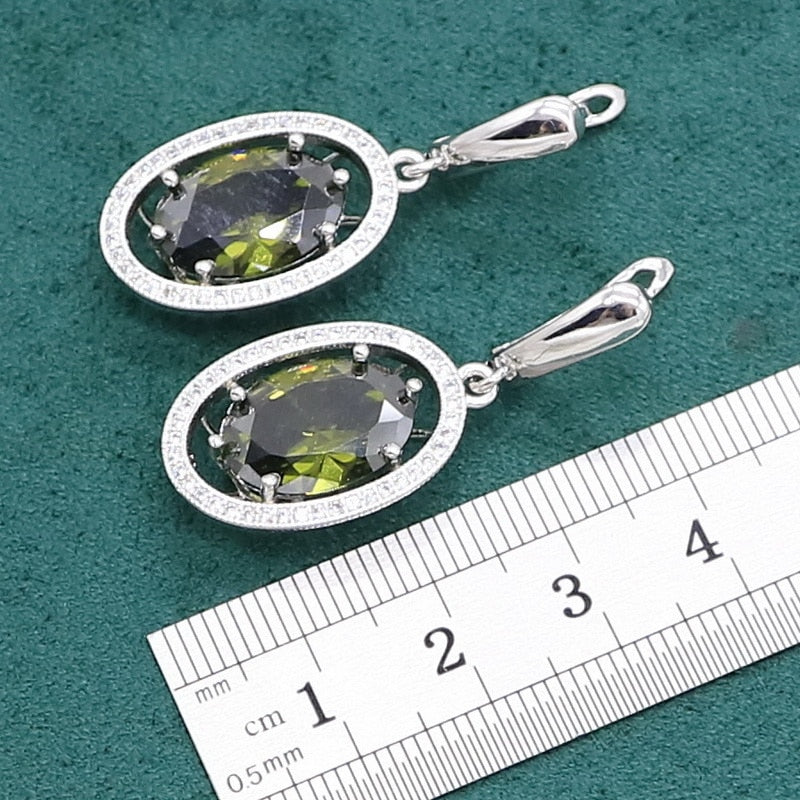 Sterling Silver Green Peridot Jewelry Set for Women