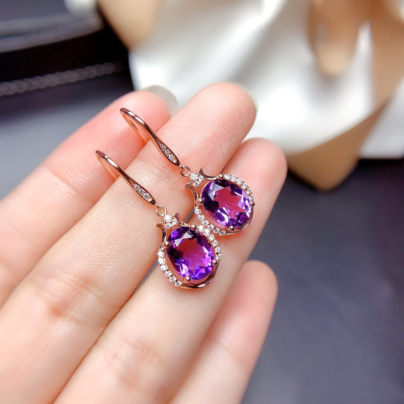 925 Sterling Silver Amethyst Drop Earrings