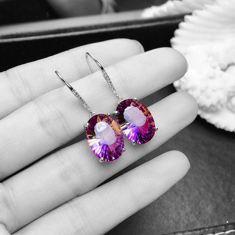 925 Sterling Silver Amethyst Drop Earrings