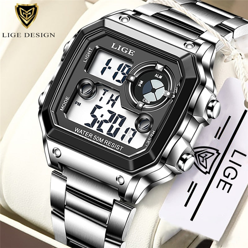 Stainless Steel Digital Military Sport Watch for Men