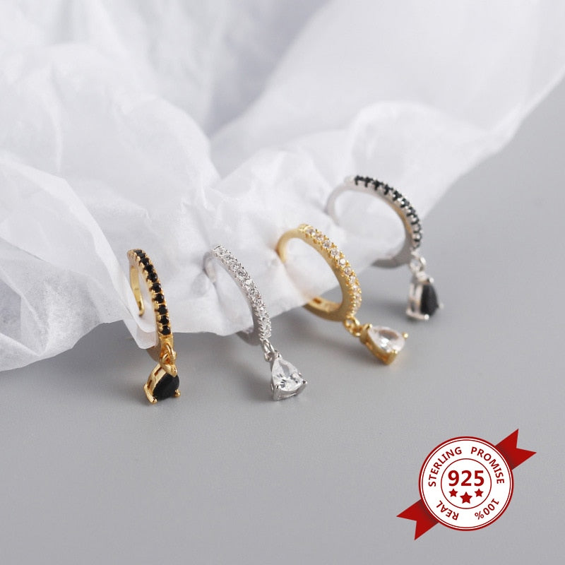 Trendy 925 Sterling Silver Water Drop Rainbow Crystal Hoop Earrings