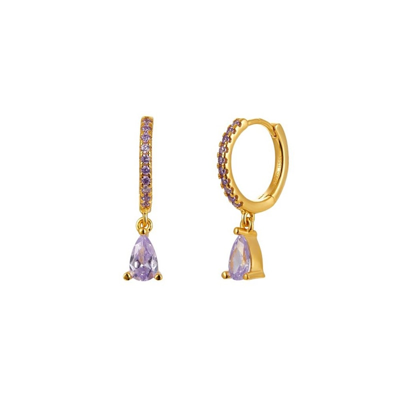 Trendy 925 Sterling Silver Water Drop Rainbow Crystal Hoop Earrings