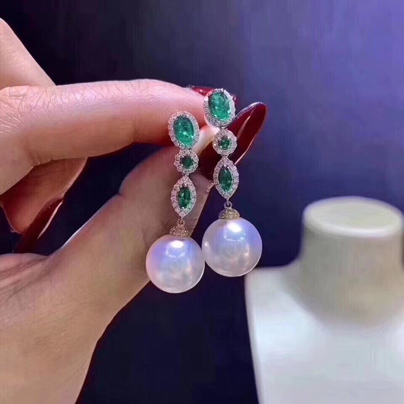 Pure 925 Sterling Silver Fresh Water White 9mm Round Pearl Dangle Earrings