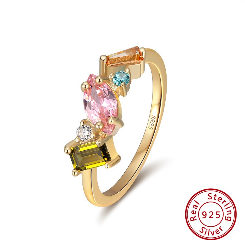 ORSA JEWELS 925 Sterling Silver 18K Gold Plated Various Shapes Multi-colored Zircon Ring