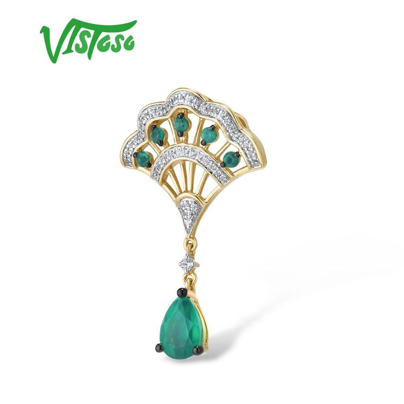 14K Yellow Gold Emerald Diamond Pendant for Her