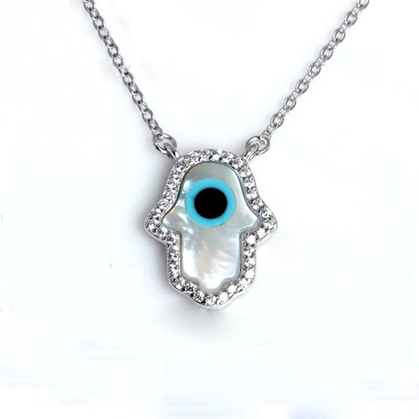 KALETINE Genuine 925 Sterling Silver Opal Hamsa Fatima Hand Pendant Necklace