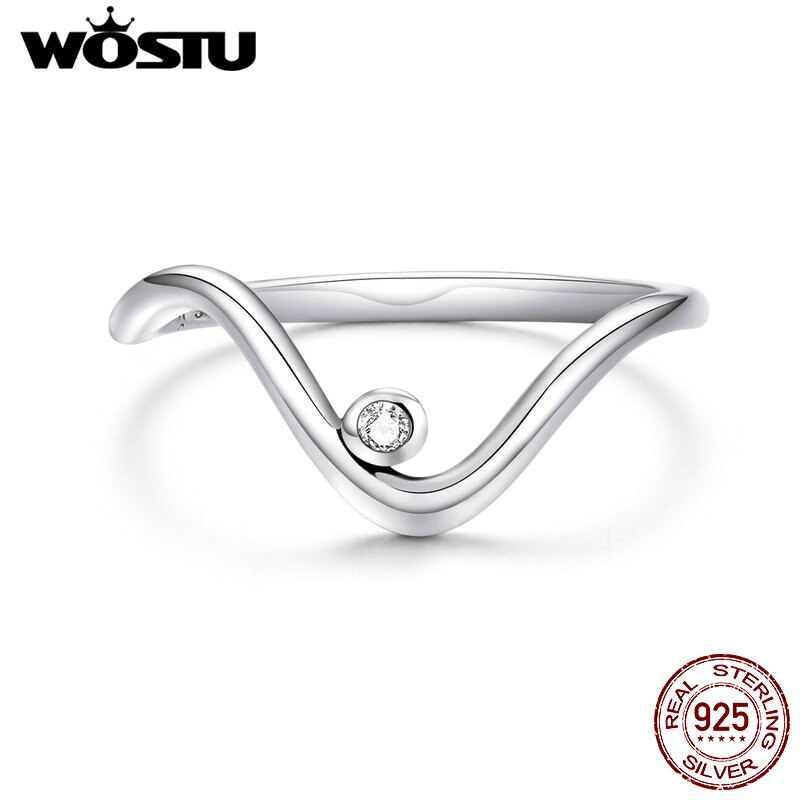 925 Sterling Silver Simple Zircon Wave Ring