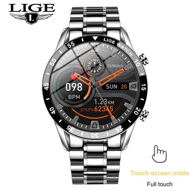 Stainless Steel Fitness Watch with Full Touch Screen and IP67 Waterproofing for Men