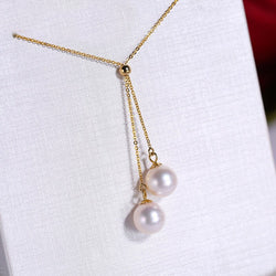 18K Gold AKOYA Seawater Pearl Pendant, Adjustable Chain For Women