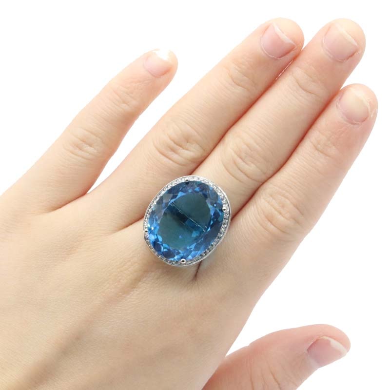 25x21mm Delicate Fine Cut Dazzling Created Lonon Blue Topaz CZ For Women Bride Fine Jewelry Silver Rings Wholesale