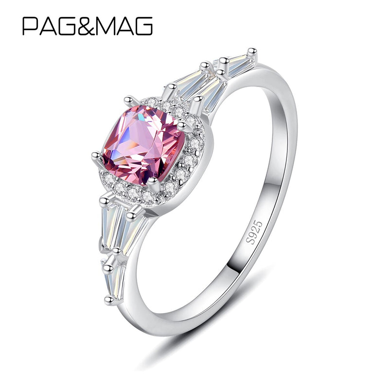 PAG&MAG Rings 925 Sterling Silver Woman Pink Topaz Figer Ring Solitaire Gemstone Wedding Band Fine Jewelry Engagement Gift