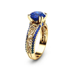 Blue Sapphire Flower Ring 14K Gold color Diamond Bizuteria Peridot Anillos De Gemstone Ruby 1carat Dainty Cirle Rings for Women