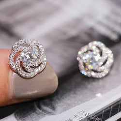 New Arrival Jewelry 925 Sterling Silver Twist Stackable Rose Flower Zircon Crystal Stud Earrings for Women Girl Pendientes