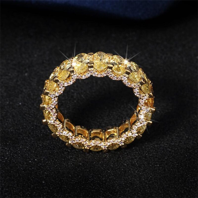 Choucong Brand New Hip Hop Vintage Jewelry 925 Sterling Silver&Gold Fill Oval Cut White Topaz CZ Diamond Women Wedding Band Ring