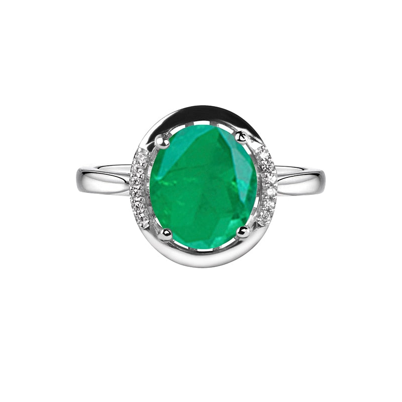 925 Sterling Silver Green Emerald Gemstone Ring for Women