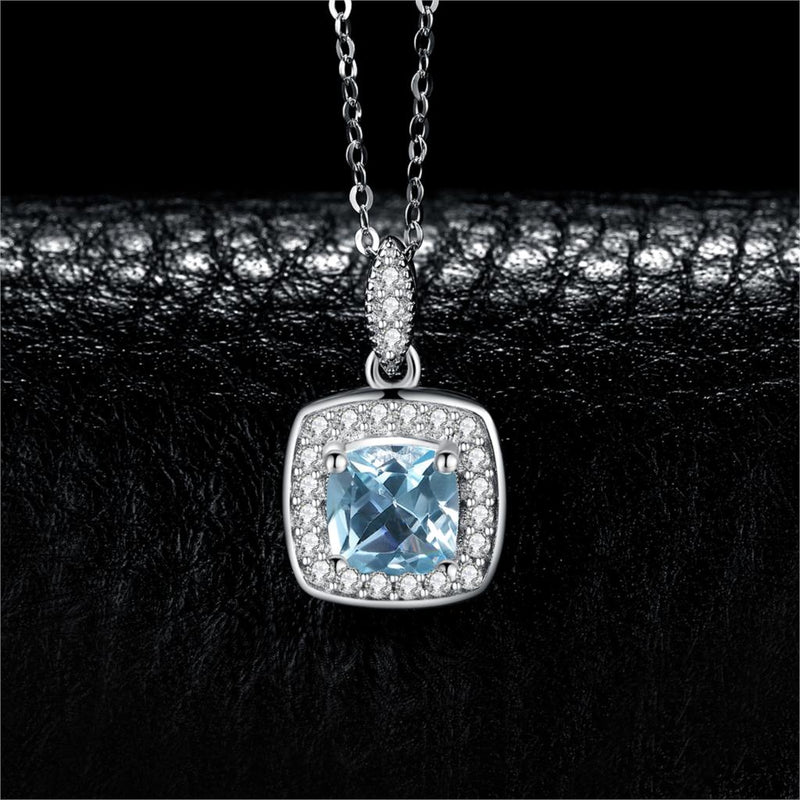 JewelryPalace Natural Sky Blue Topaz Pendant Necklace 925 Sterling Silver Halo Gemstone Pendant for Women Jewelry No Chain