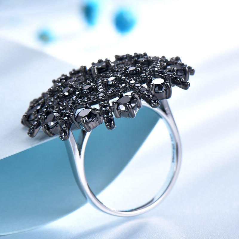 925 Sterling Silver Black Spinel Ring for Women